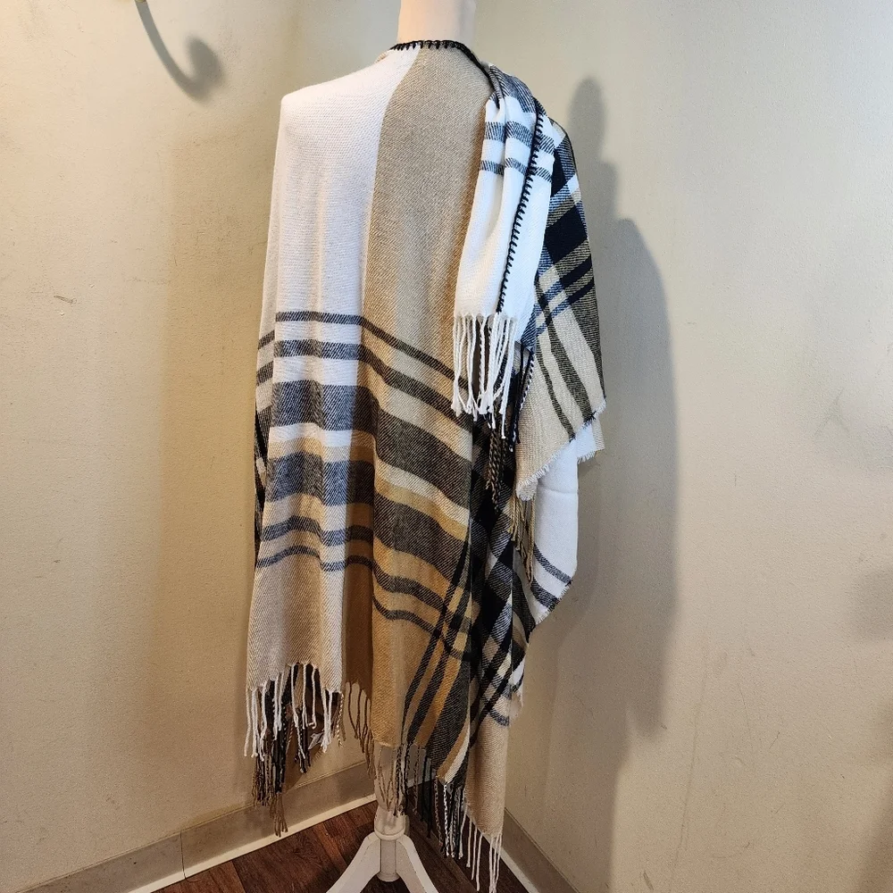 Mudpie Plaid Fringe Large  Poncho